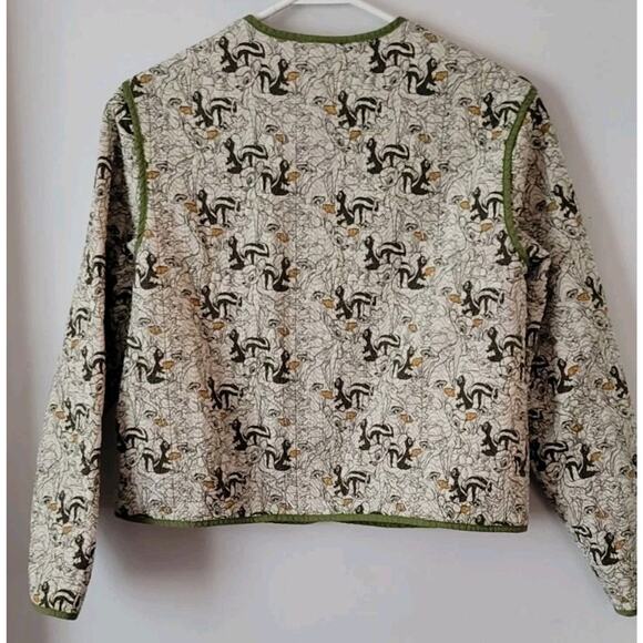Disney Parks Bambi Flower Quilted Jacket Blazer V-Neck Button Cotton Olive - Picture 2 of 13